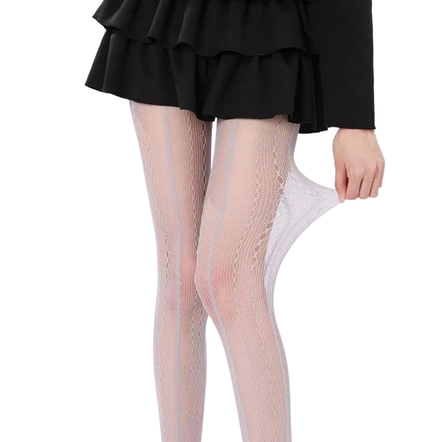 Anna-Kaci Women's 2-Pack Sheer Patterned Hosiery with Stretch Fishnet Design and Vertical Stripe Detailing