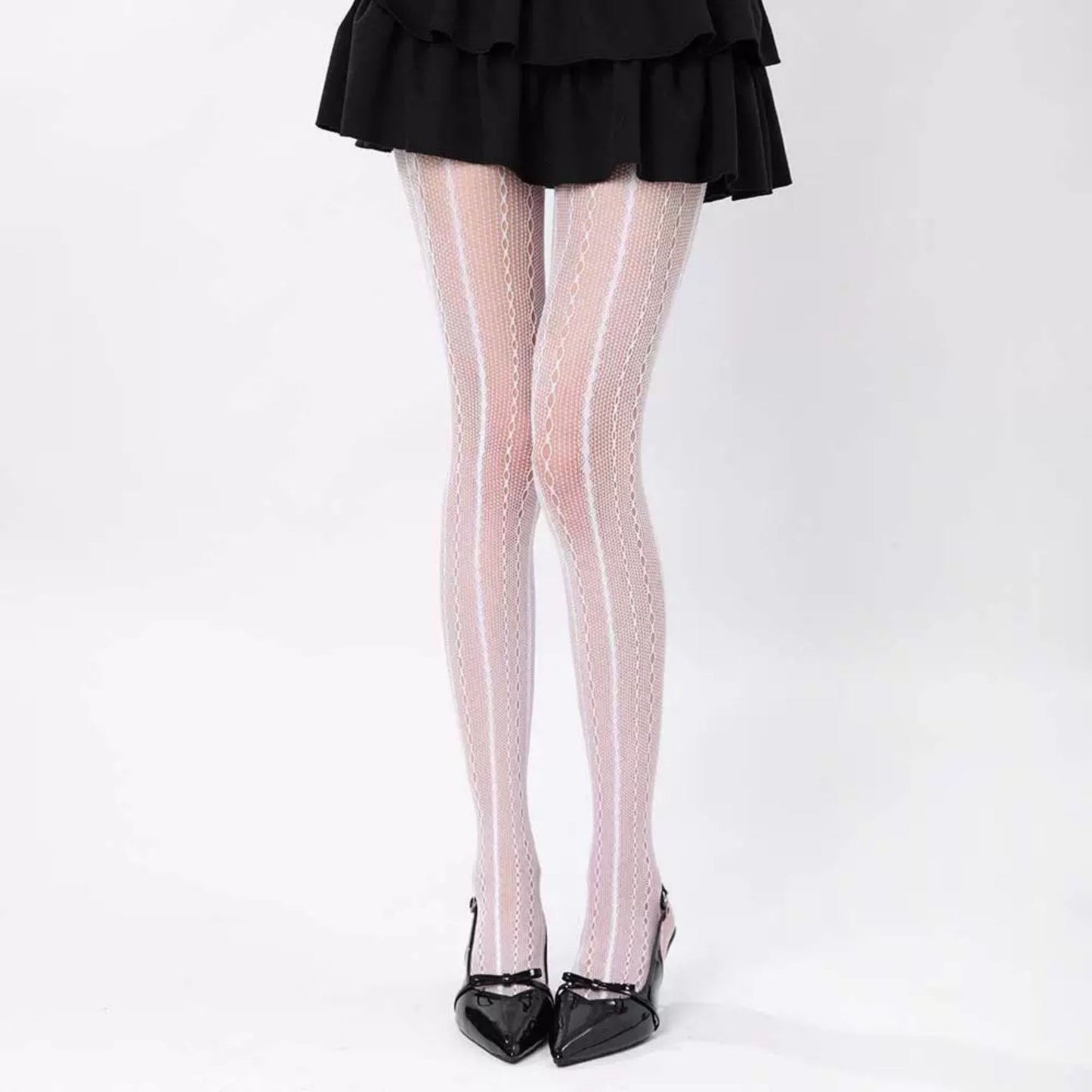 Anna-Kaci Women's 2-Pack Sheer Patterned Hosiery with Stretch Fishnet Design and Vertical Stripe Detailing