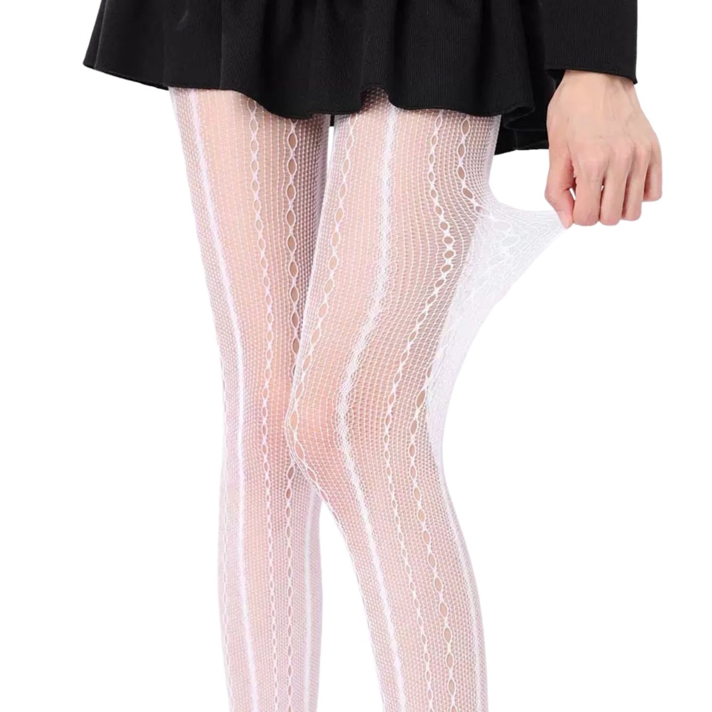 Anna-Kaci Women's 2-Pack Sheer Patterned Hosiery with Stretch Fishnet Design and Vertical Stripe Detailing