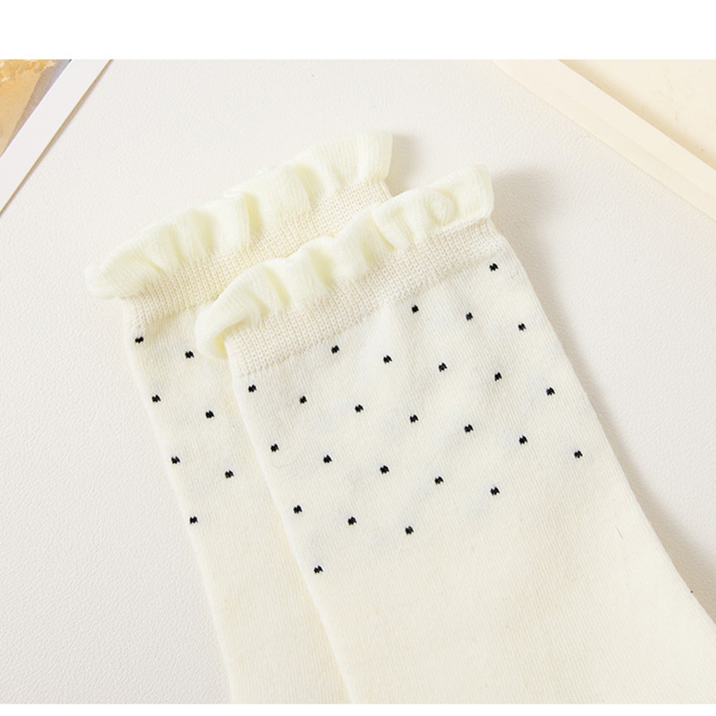 Anna-Kaci Women's 4 Pairs Knit Socks with Polka Dot Design Ruffle Edge Ribbed Cuffs Soft Stretch Fabric