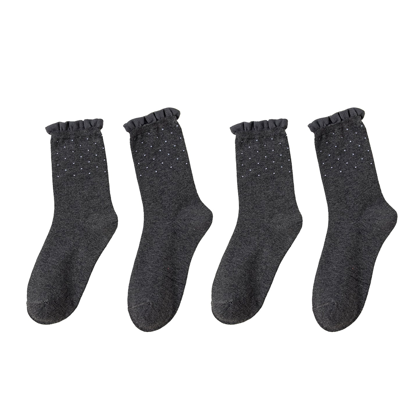 Anna-Kaci Women's 4 Pairs Knit Socks with Polka Dot Design Ruffle Edge Ribbed Cuffs Soft Stretch Fabric