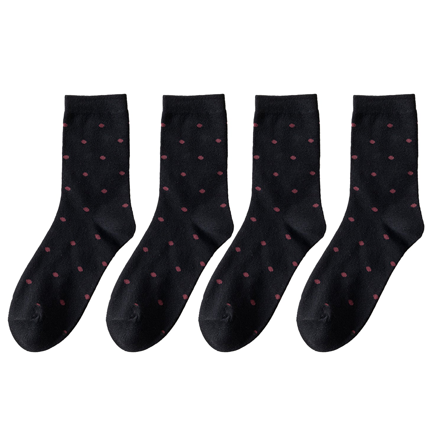 Anna-Kaci Women's 4 Pairs Knit Socks with Polka Dot Pattern Ribbed Cuffs Soft Stretch Fabric