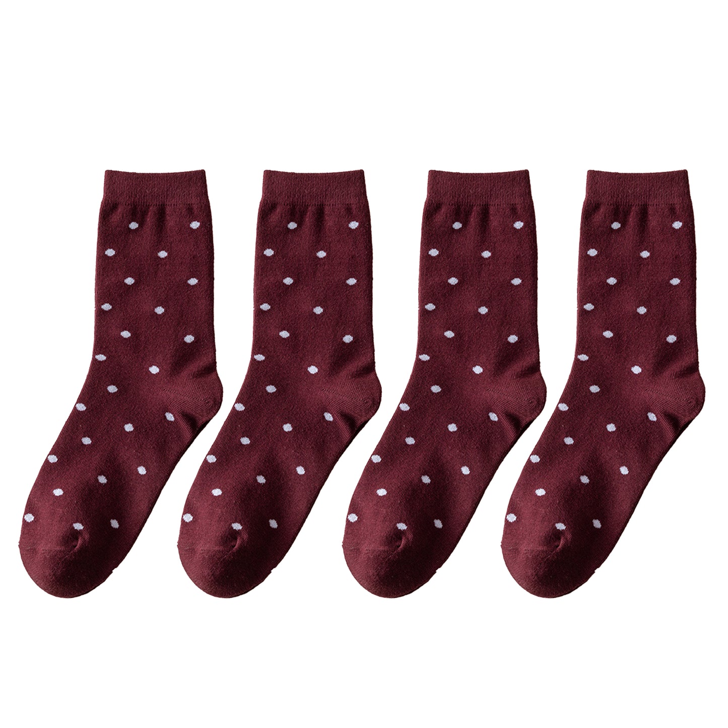 Anna-Kaci Women's 4 Pairs Knit Socks with Polka Dot Pattern Ribbed Cuffs Soft Stretch Fabric