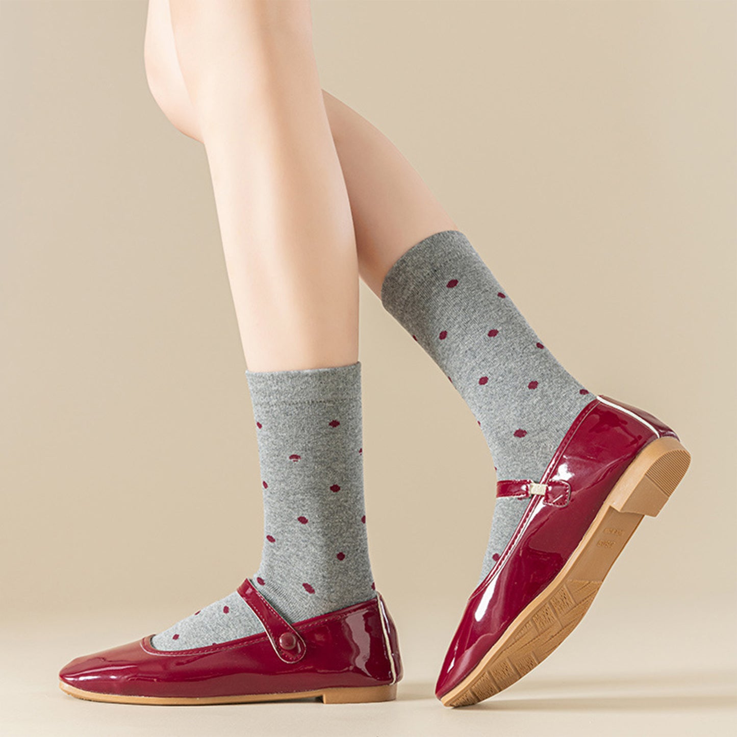 Anna-Kaci Women's 4 Pairs Knit Socks with Polka Dot Pattern Ribbed Cuffs Soft Stretch Fabric