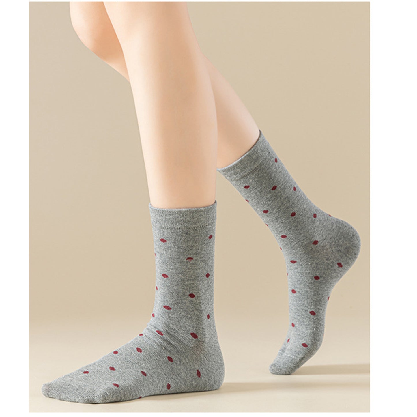 Anna-Kaci Women's 4 Pairs Knit Socks with Polka Dot Pattern Ribbed Cuffs Soft Stretch Fabric