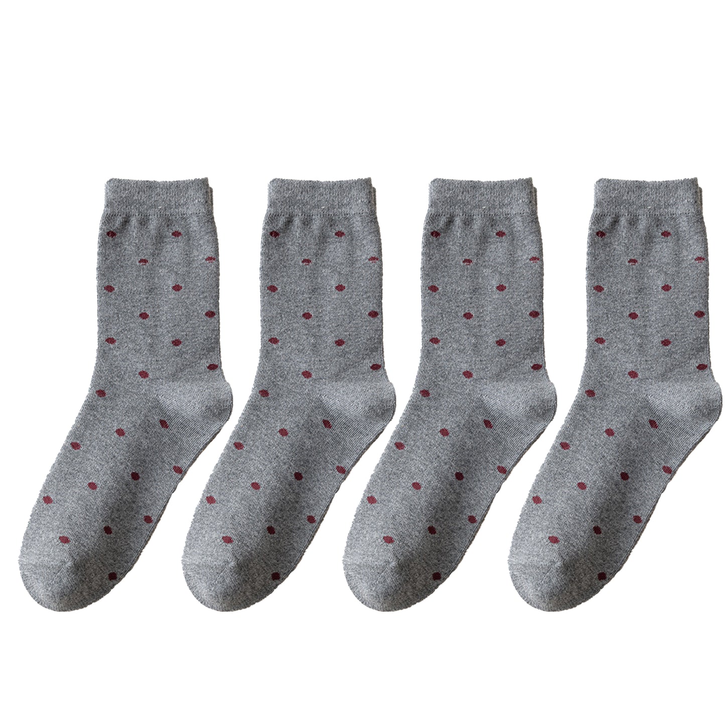 Anna-Kaci Women's 4 Pairs Knit Socks with Polka Dot Pattern Ribbed Cuffs Soft Stretch Fabric