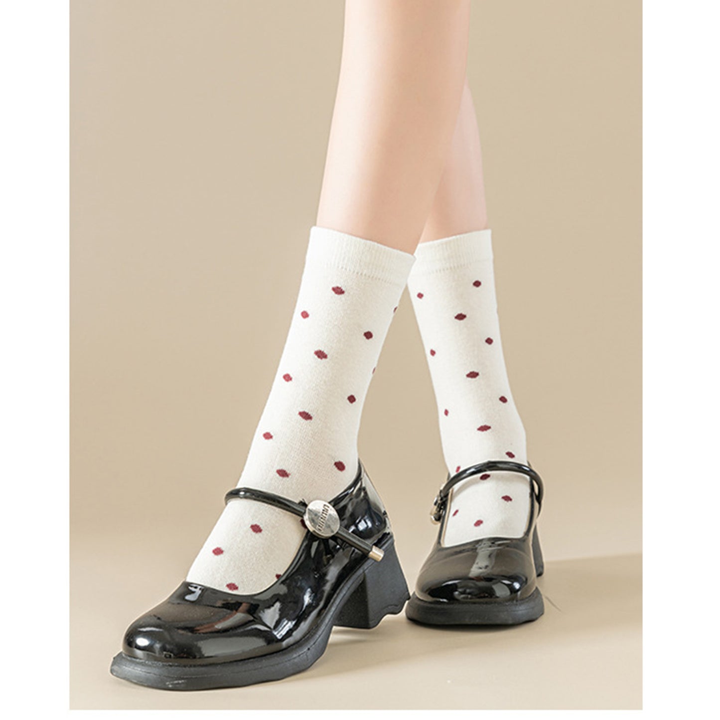 Anna-Kaci Women's 4 Pairs Knit Socks with Polka Dot Pattern Ribbed Cuffs Soft Stretch Fabric