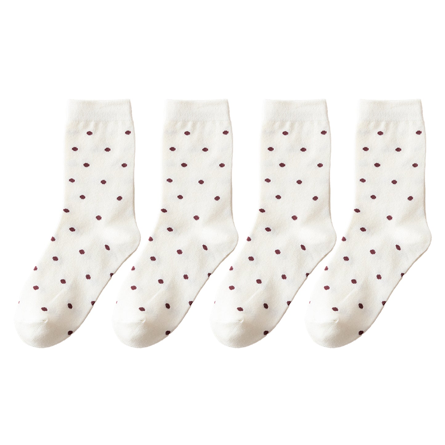 Anna-Kaci Women's 4 Pairs Knit Socks with Polka Dot Pattern Ribbed Cuffs Soft Stretch Fabric