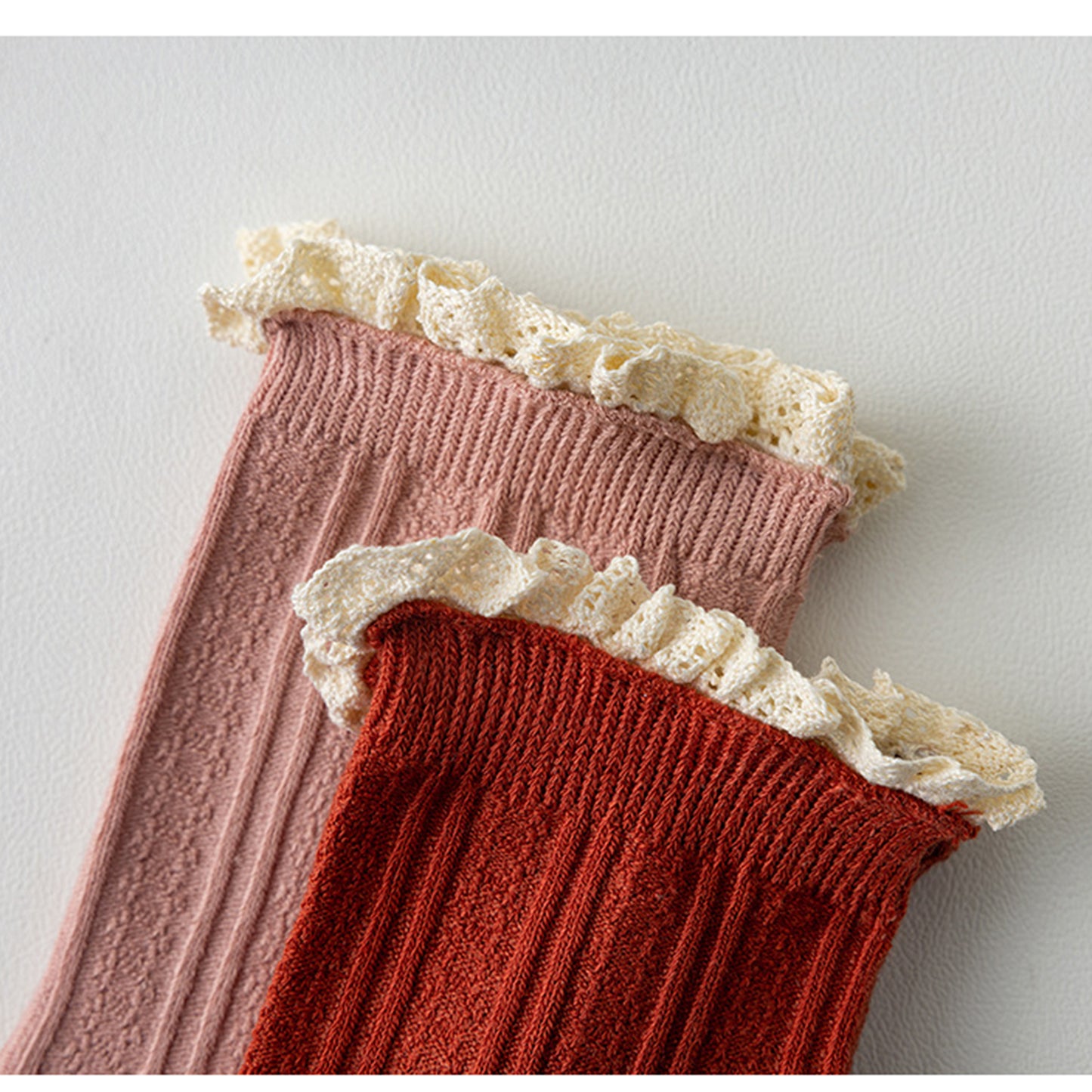 Anna-Kaci Women's 4 Pairs Knit Socks with Ribbed Texture Lace Ruffle Trim Ribbed Cuffs Soft Stretch Fabric