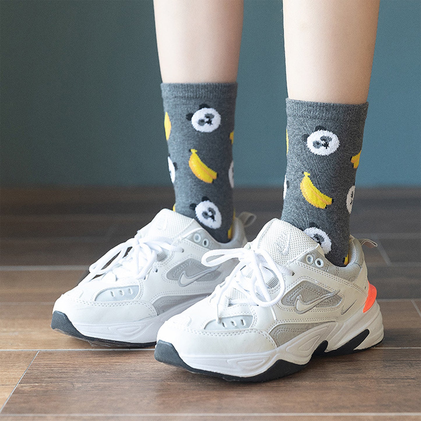 Anna-Kaci Women's 3 Pairs Knit Socks with Cute Cartoon Fruit and Animal Patterns Soft Stretch Fabric Ribbed Cuffs