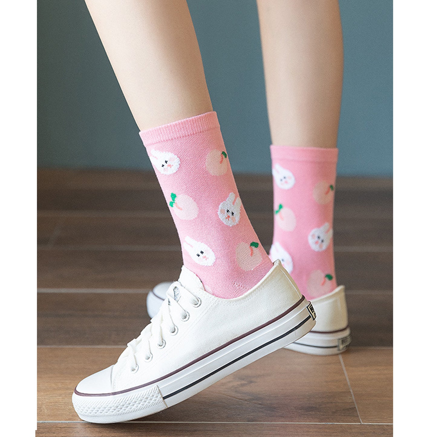 Anna-Kaci Women's 3 Pairs Knit Socks with Cute Cartoon Fruit and Animal Patterns Soft Stretch Fabric Ribbed Cuffs