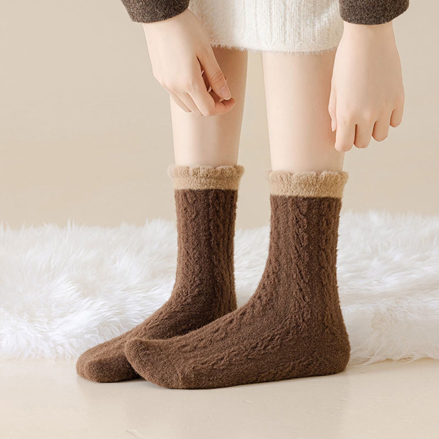 Anna-Kaci Women's 3 - Pack Cable Knit Crew Socks with Soft Textured Fabric and Contrast Cuff Detail