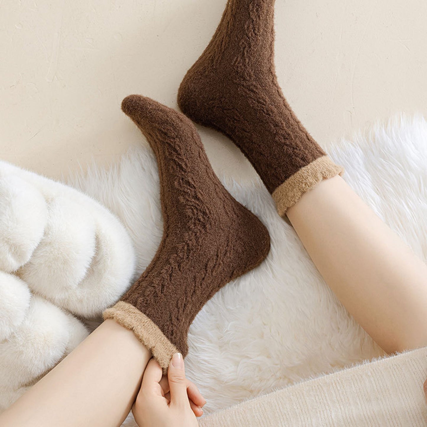 Anna-Kaci Women's 3 - Pack Cable Knit Crew Socks with Soft Textured Fabric and Contrast Cuff Detail