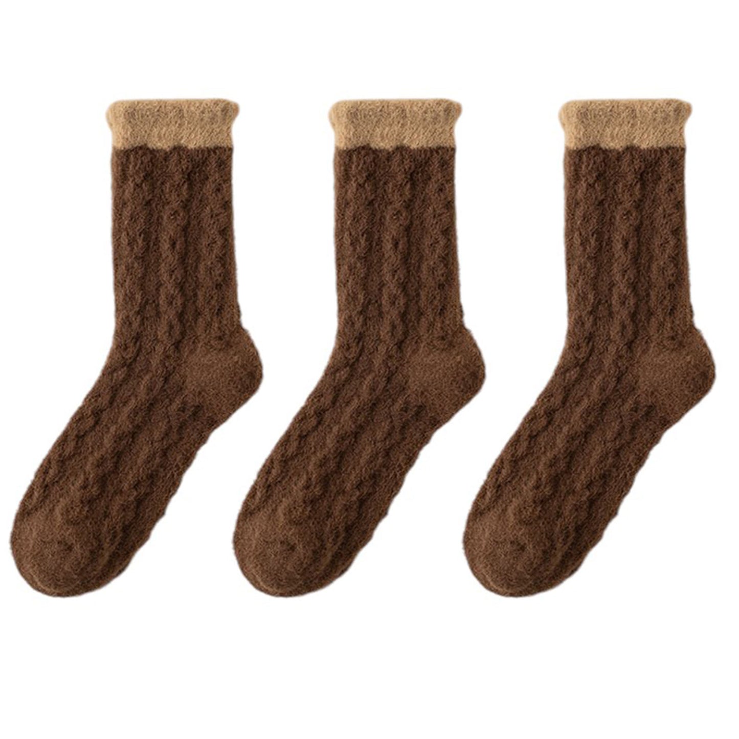 Anna-Kaci Women's 3 - Pack Cable Knit Crew Socks with Soft Textured Fabric and Contrast Cuff Detail
