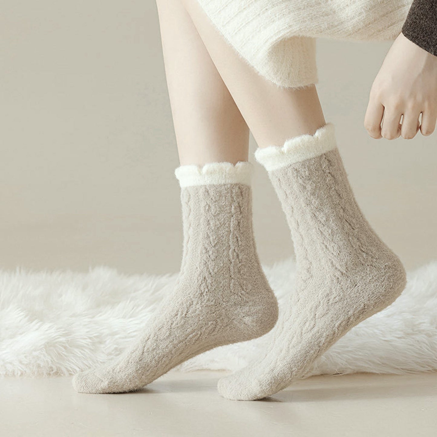 Anna-Kaci Women's 3 - Pack Cable Knit Crew Socks with Soft Textured Fabric and Contrast Cuff Detail