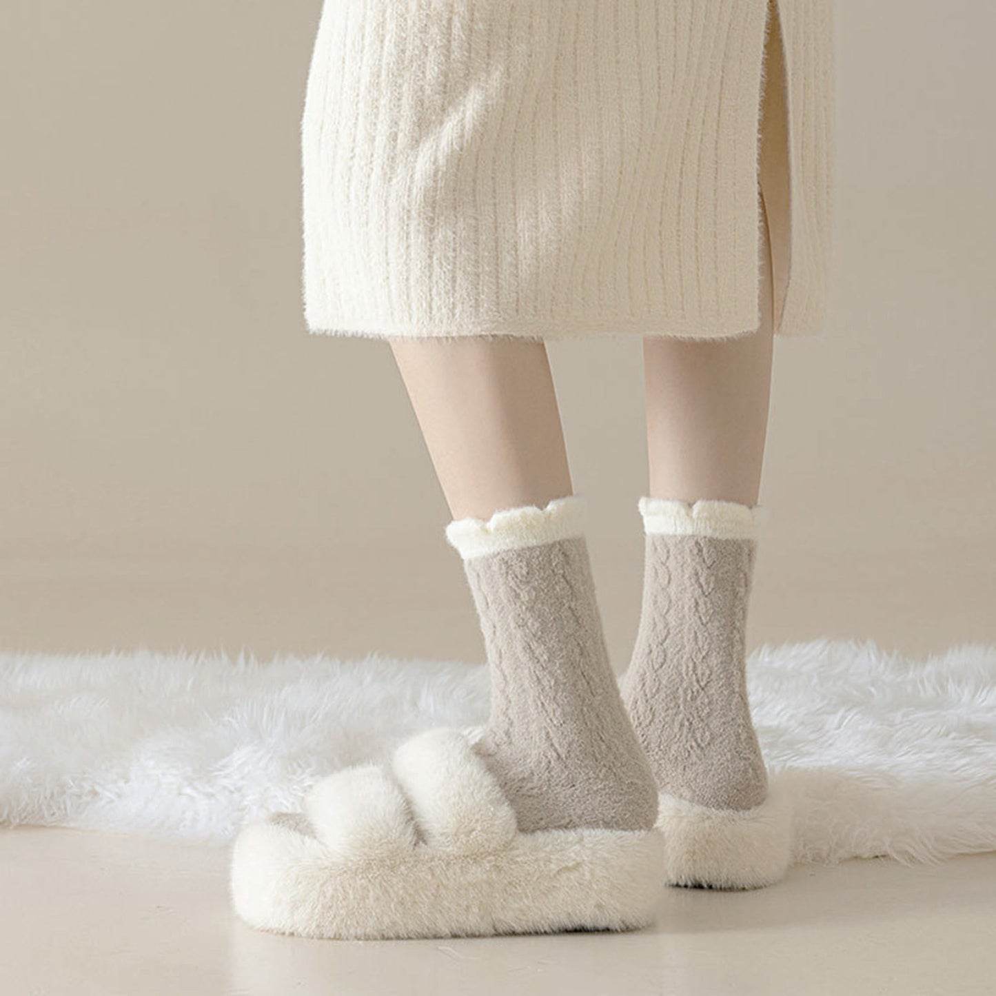 Anna-Kaci Women's 3 - Pack Cable Knit Crew Socks with Soft Textured Fabric and Contrast Cuff Detail