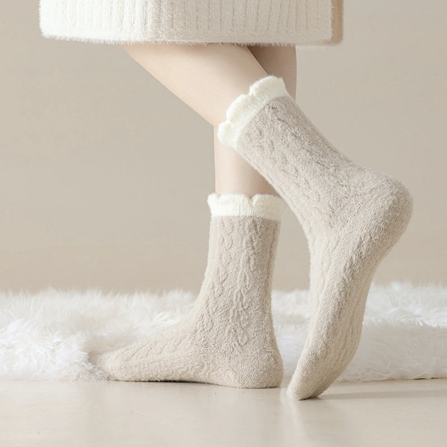 Anna-Kaci Women's 3 - Pack Cable Knit Crew Socks with Soft Textured Fabric and Contrast Cuff Detail