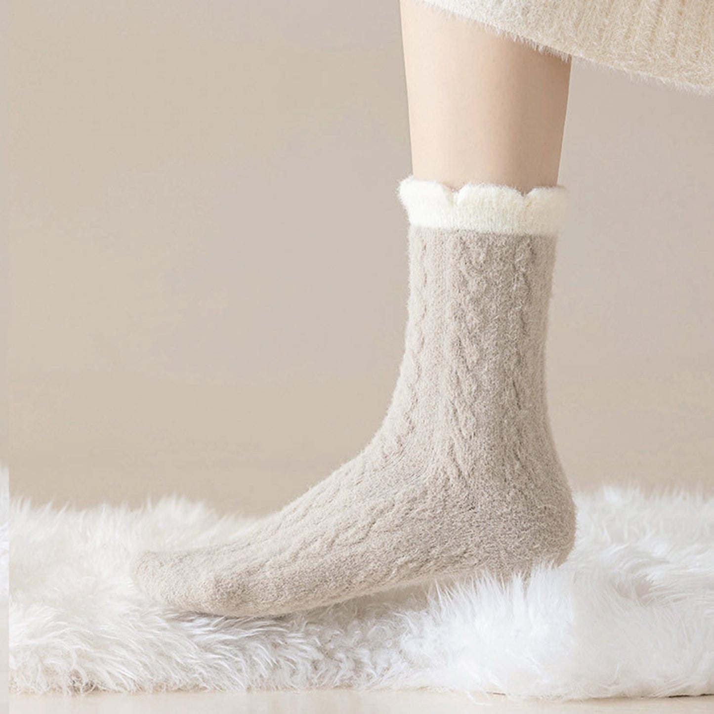 Anna-Kaci Women's 3 - Pack Cable Knit Crew Socks with Soft Textured Fabric and Contrast Cuff Detail
