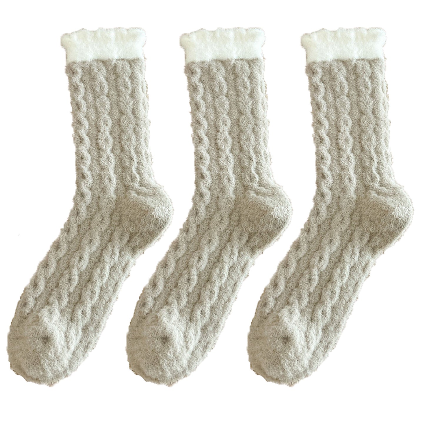 Anna-Kaci Women's 3 - Pack Cable Knit Crew Socks with Soft Textured Fabric and Contrast Cuff Detail