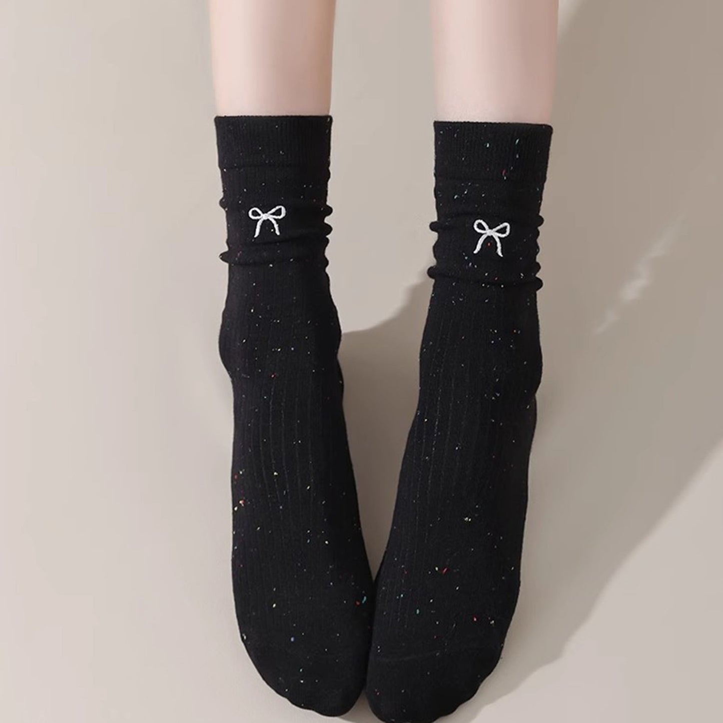 Anna-Kaci Women's 3 - Pack Crew Socks with Embroidered Bow Detail and Soft Ribbed Knit Fabric