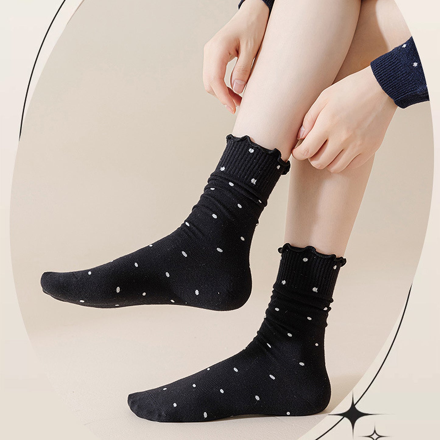 Anna-Kaci 6pk Women's Polka Dot Ankle Socks with Ruffled Cuffs