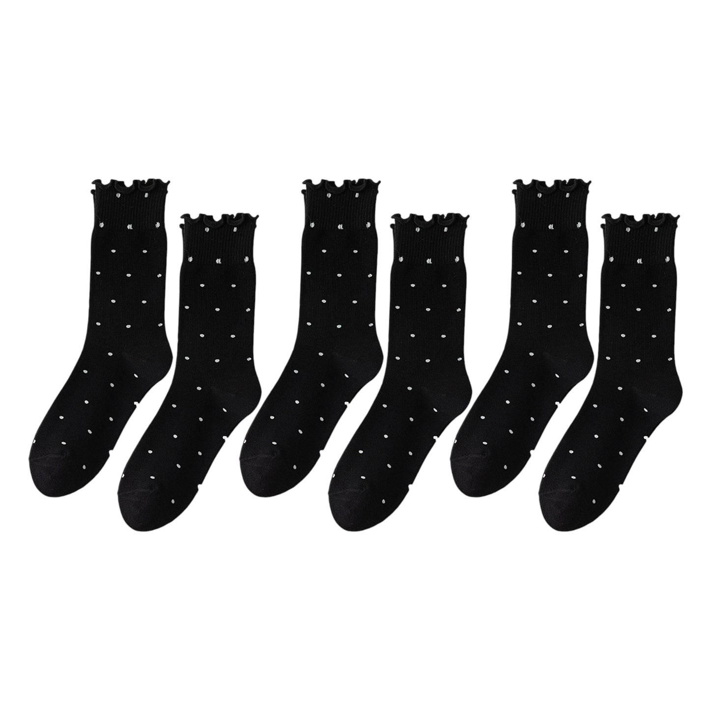Anna-Kaci 6pk Women's Polka Dot Ankle Socks with Ruffled Cuffs