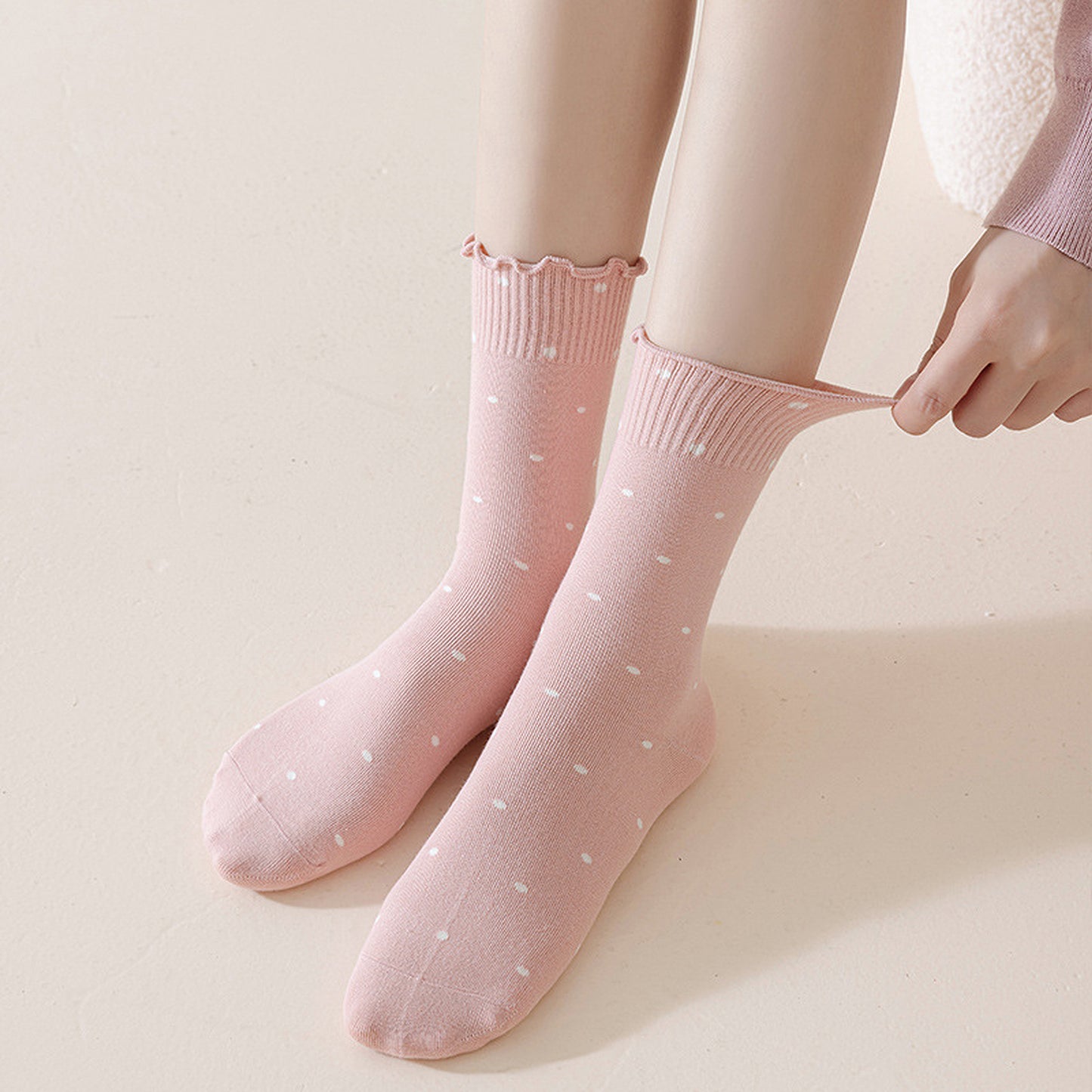 Anna-Kaci 6pk Women's Polka Dot Ankle Socks with Ruffled Cuffs
