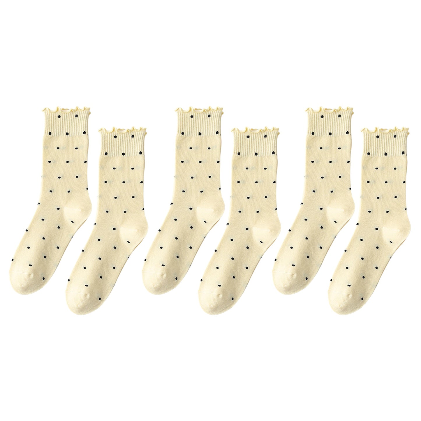 Anna-Kaci 6pk Women's Polka Dot Ankle Socks with Ruffled Cuffs