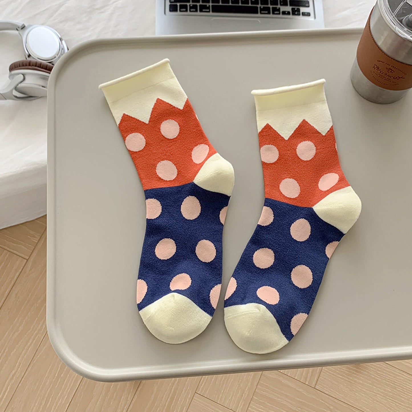 Anna-Kaci 6pk Women's Color - Blocked Polka Dot Cotton Ankle Socks - Trendy Ins - Style Socks