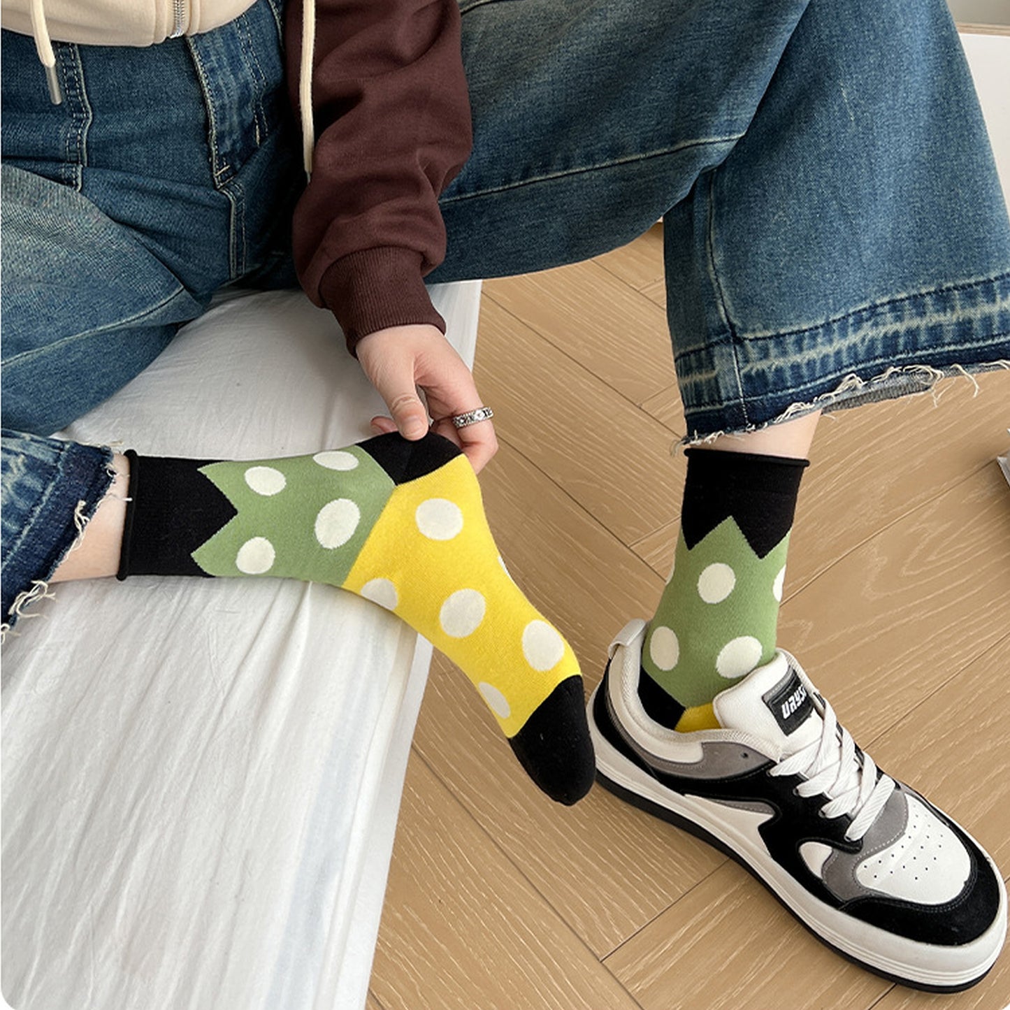 Anna-Kaci 6pk Women's Color - Blocked Polka Dot Cotton Ankle Socks - Trendy Ins - Style Socks