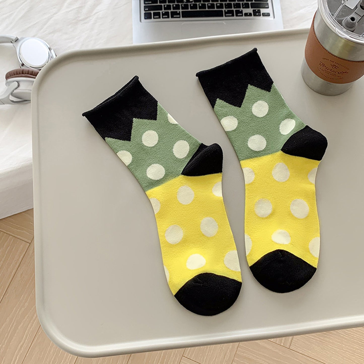 Anna-Kaci 6pk Women's Color - Blocked Polka Dot Cotton Ankle Socks - Trendy Ins - Style Socks