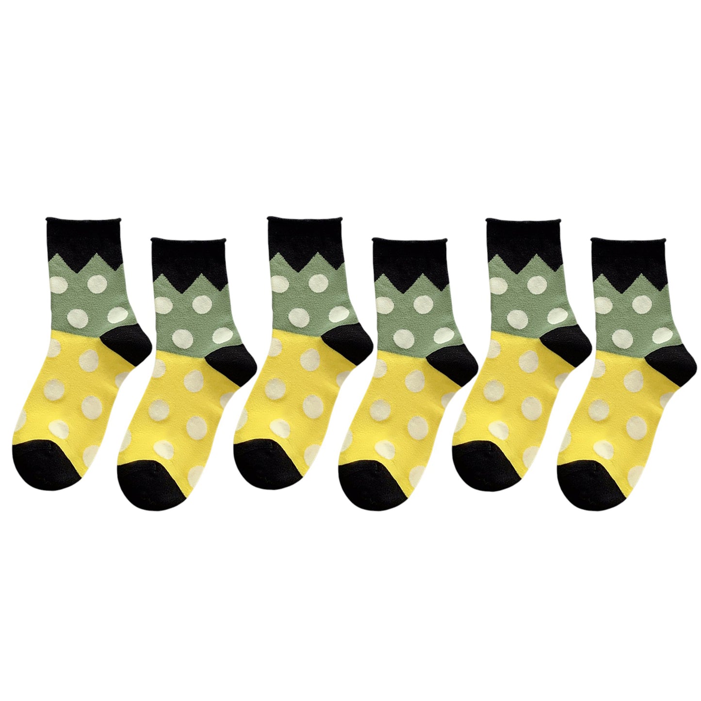Anna-Kaci 6pk Women's Color - Blocked Polka Dot Cotton Ankle Socks - Trendy Ins - Style Socks