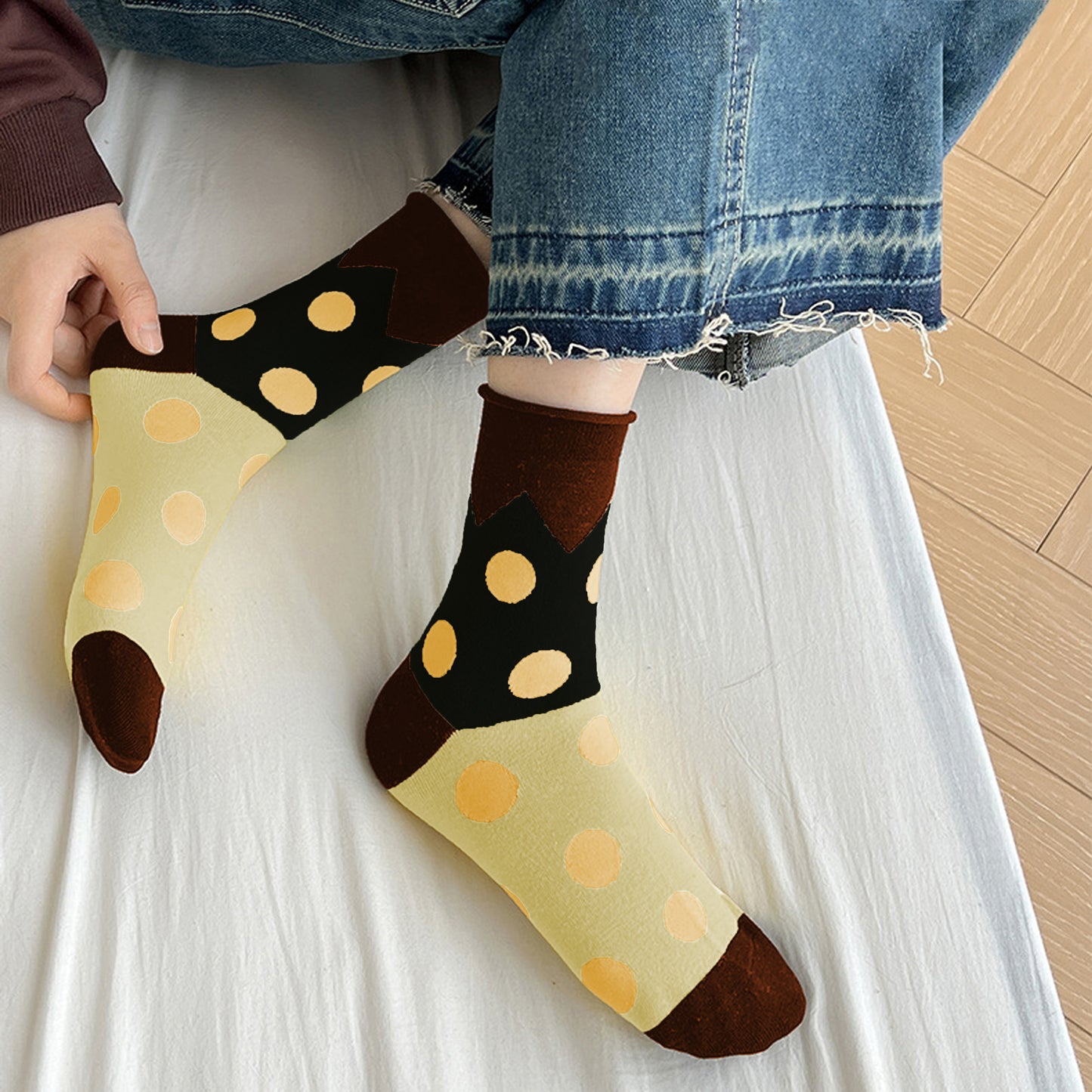 Anna-Kaci 6pk Women's Color - Blocked Polka Dot Cotton Ankle Socks - Trendy Ins - Style Socks