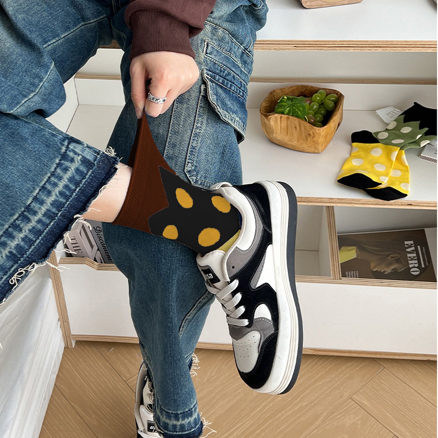 Anna-Kaci 6pk Women's Color - Blocked Polka Dot Cotton Ankle Socks - Trendy Ins - Style Socks