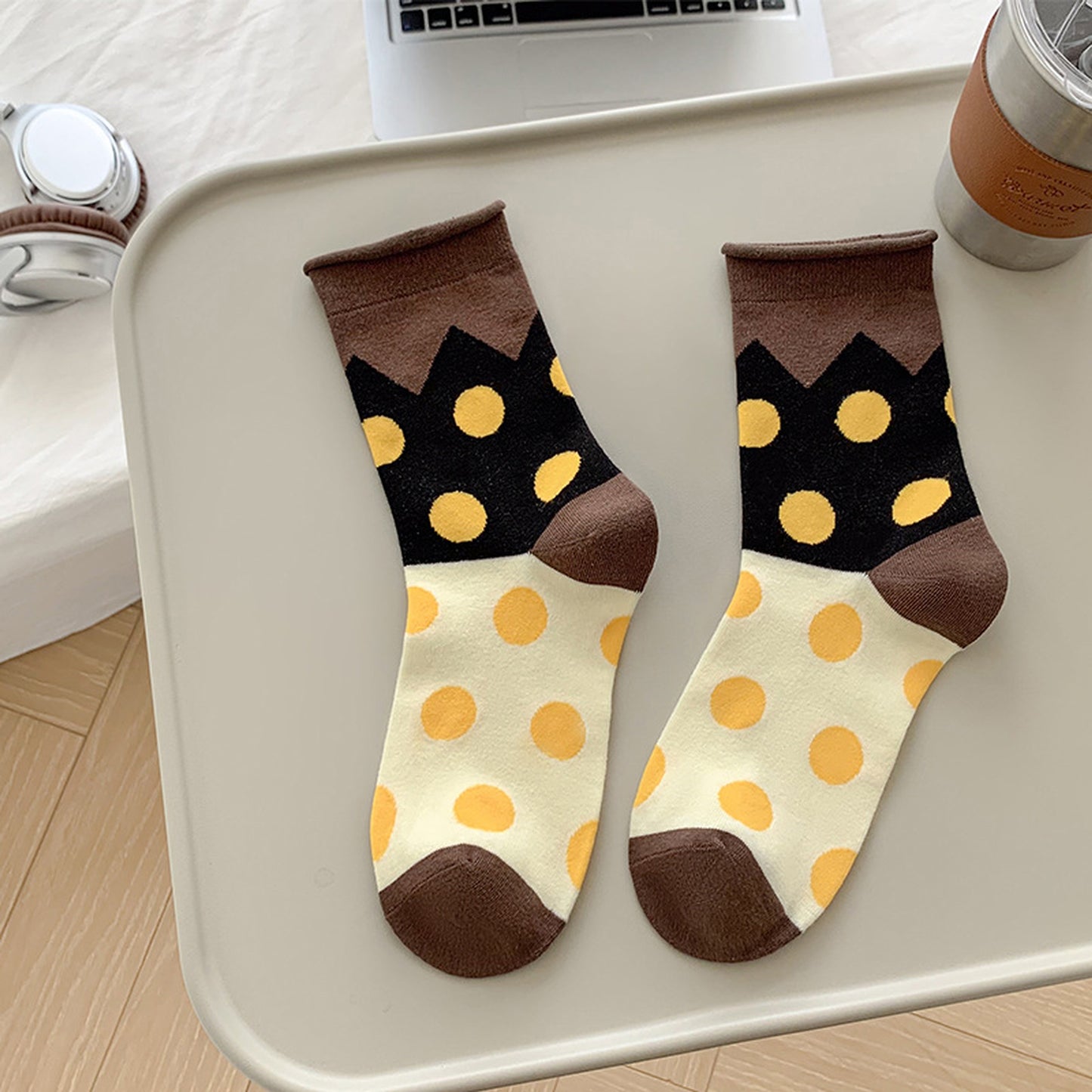 Anna-Kaci 6pk Women's Color - Blocked Polka Dot Cotton Ankle Socks - Trendy Ins - Style Socks