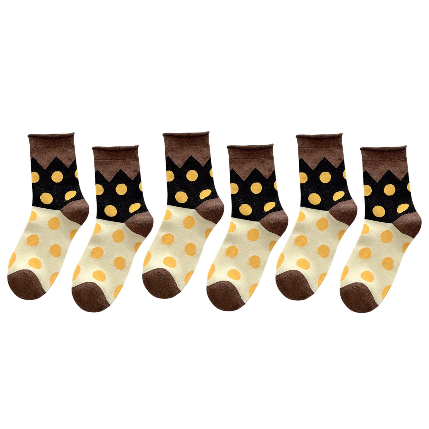 Anna-Kaci 6pk Women's Color - Blocked Polka Dot Cotton Ankle Socks - Trendy Ins - Style Socks