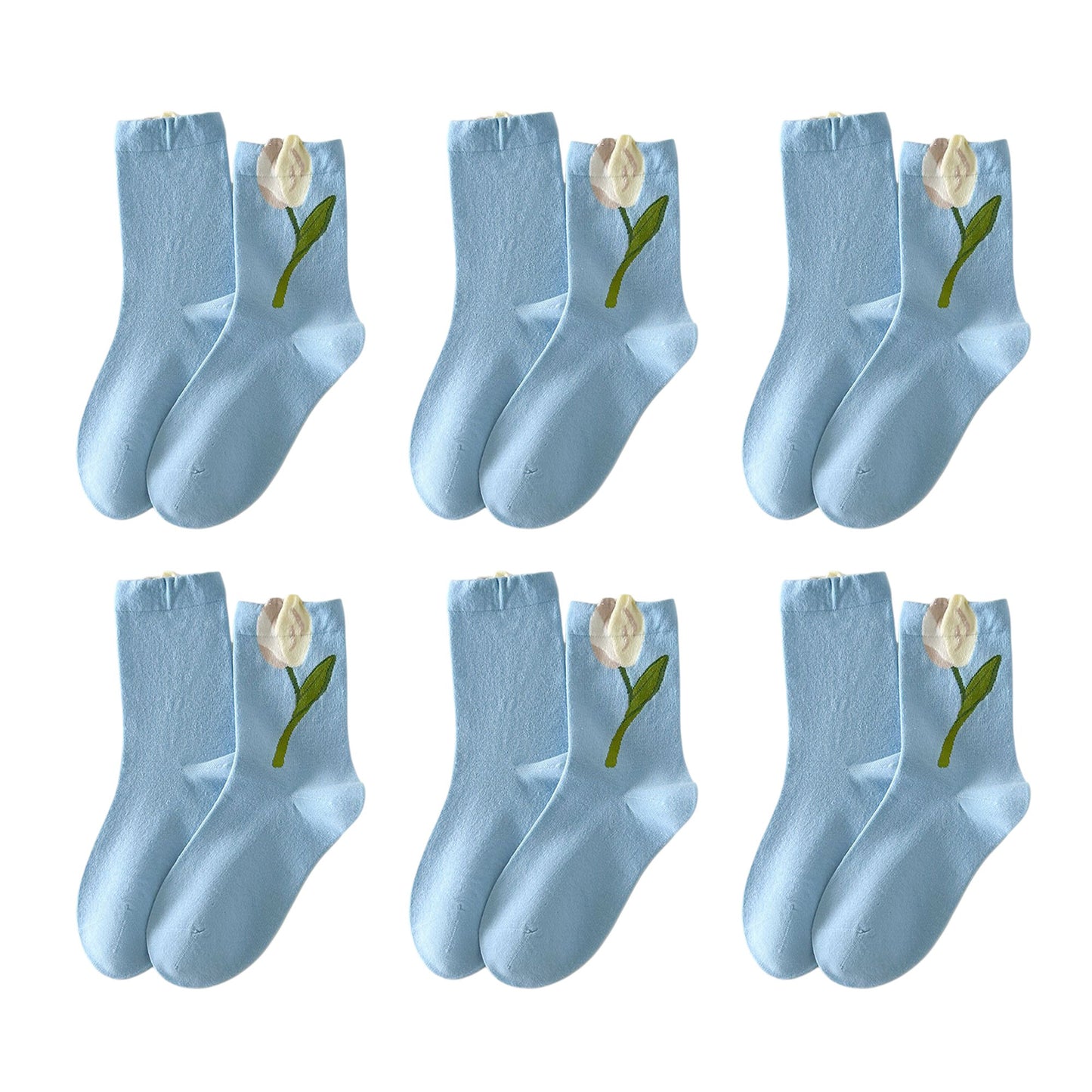 Anna-Kaci 6pk Women's Ankle Socks with Tulip Embroidery