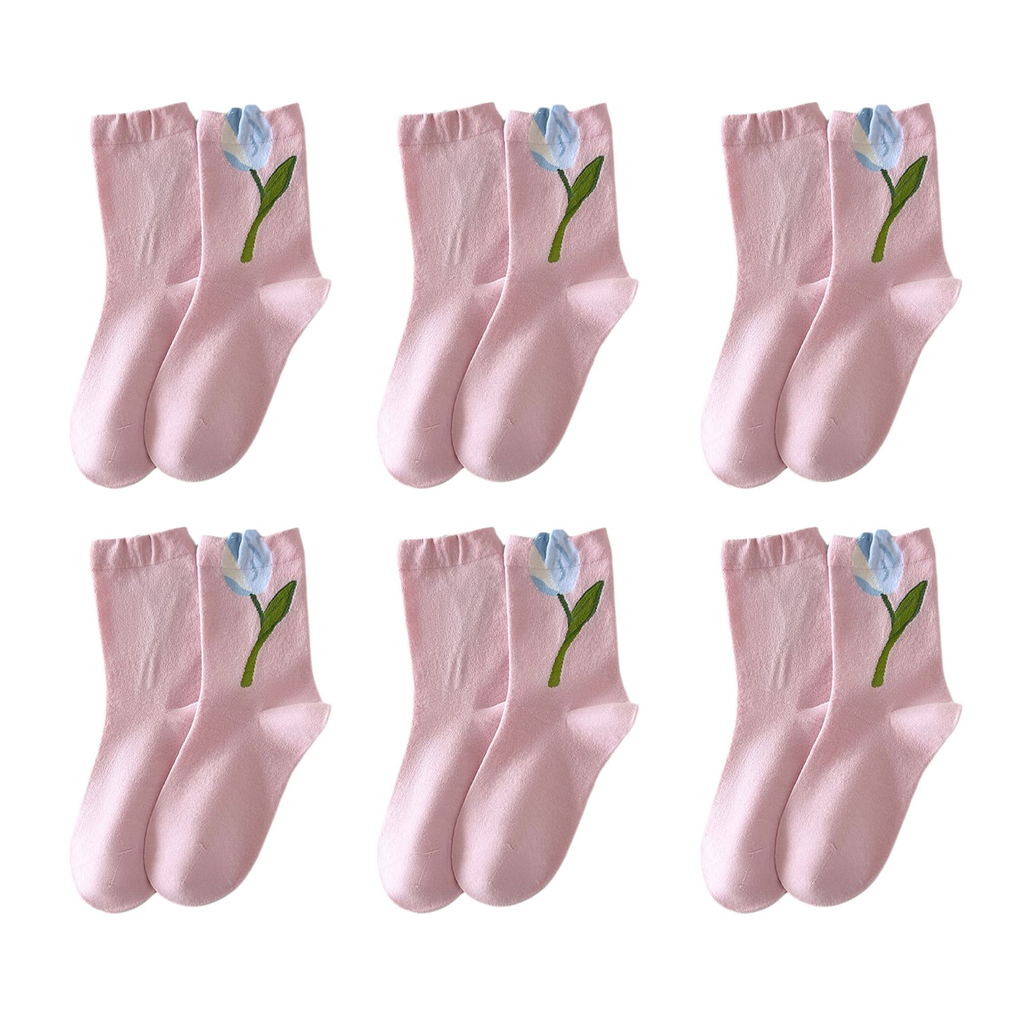 Anna-Kaci 6pk Women's Ankle Socks with Tulip Embroidery