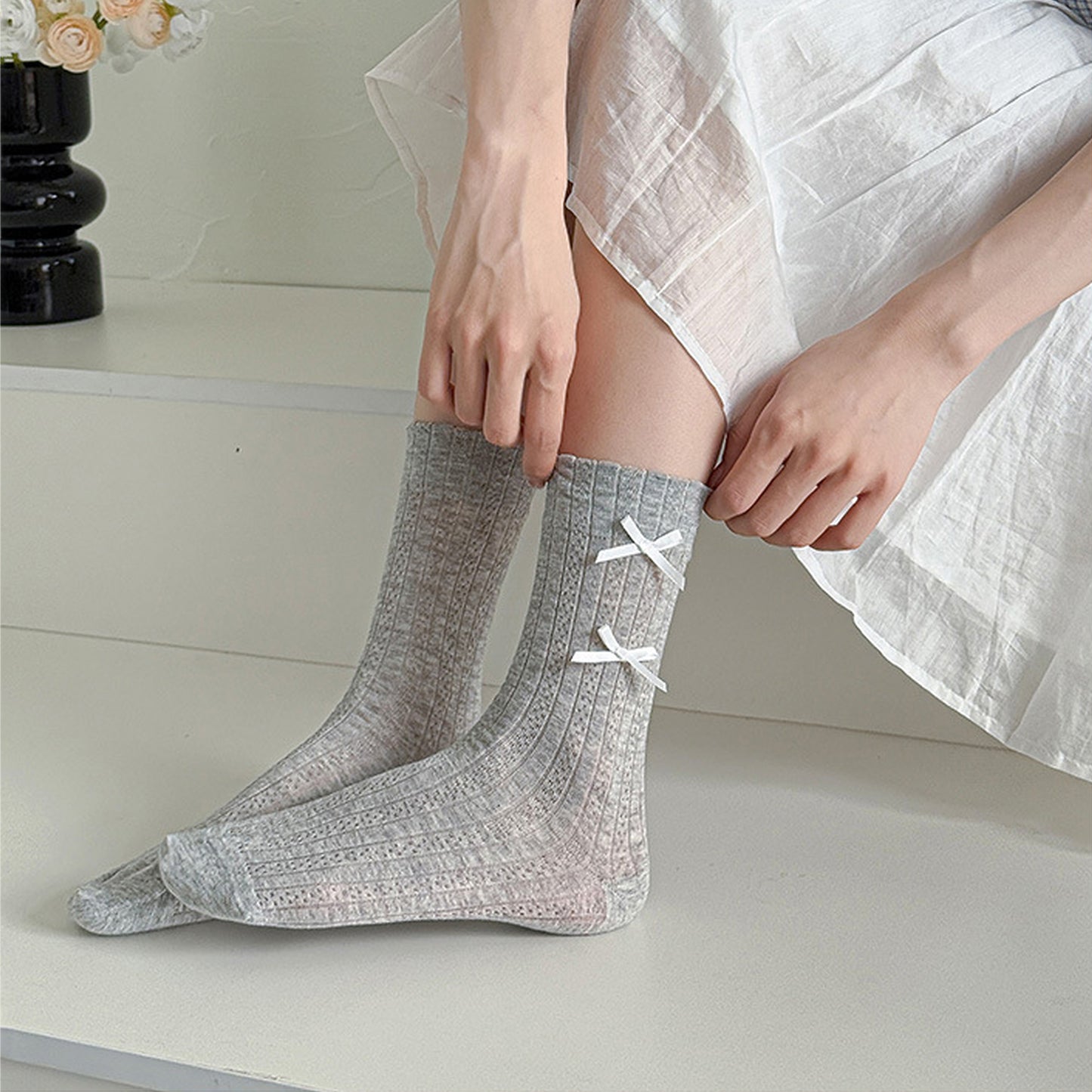 Anna-Kaci 6pk Women's Knee - High Socks with Bow Details