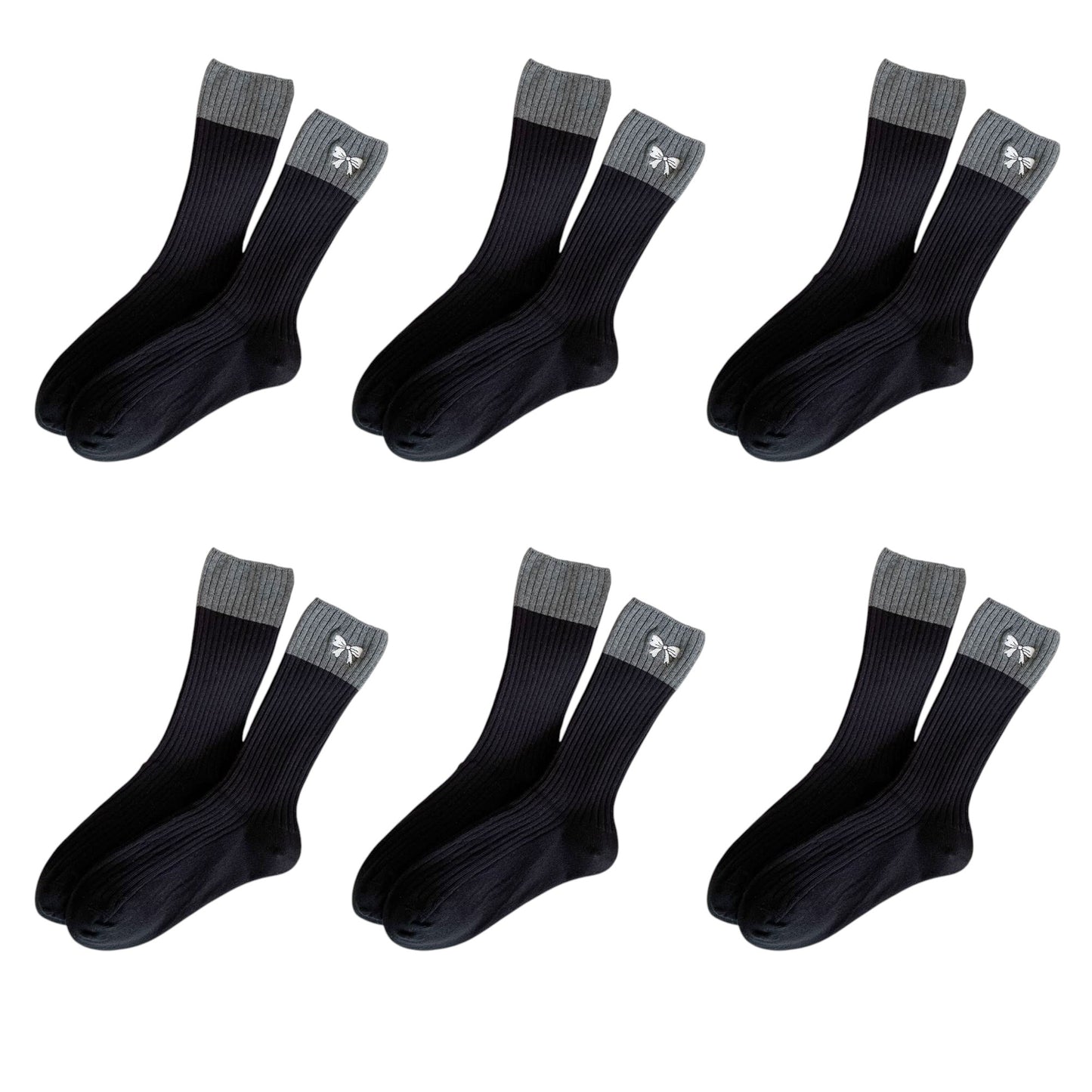 Anna-Kaci Women's 6pk Color - Block Crew Socks with Bow Embroidery