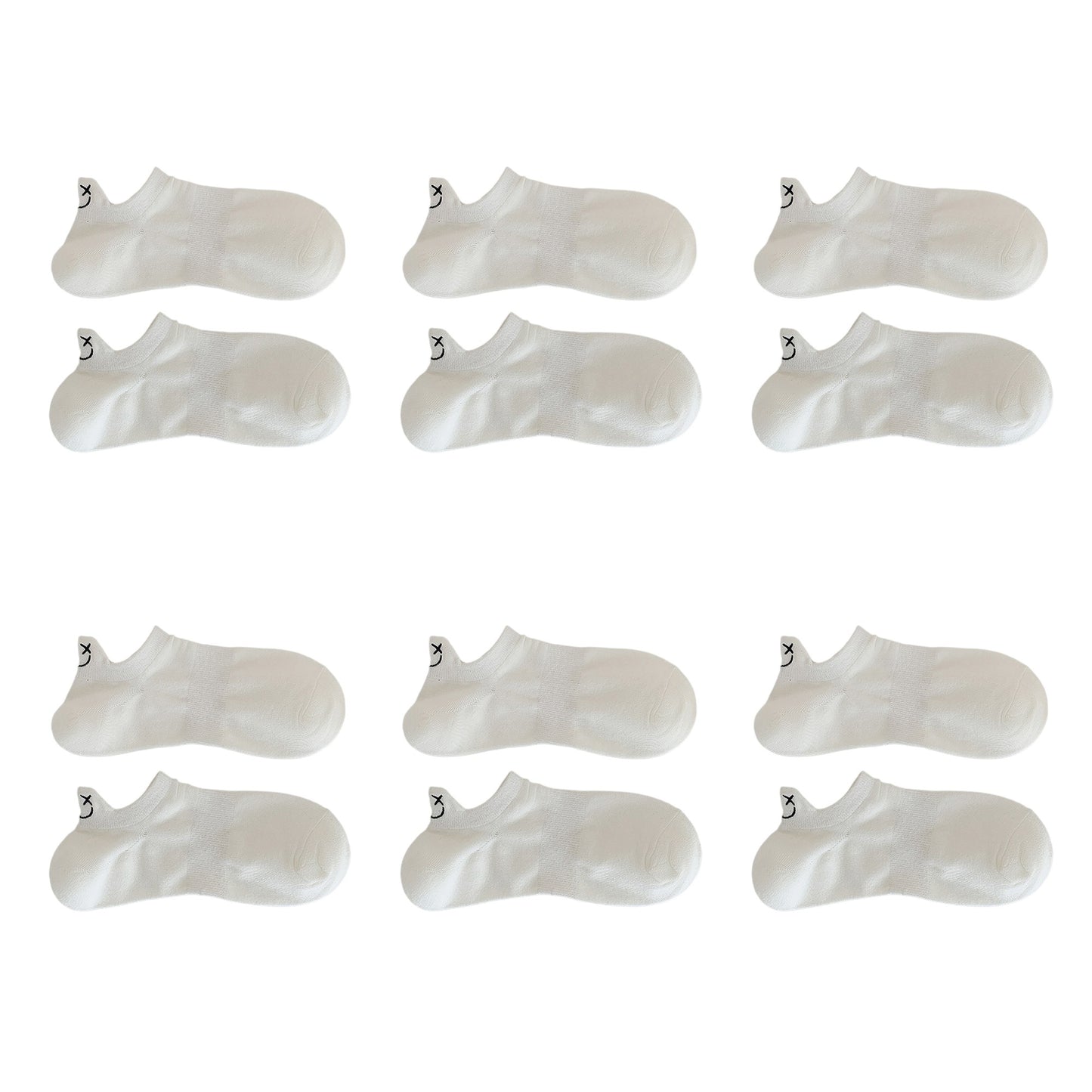 Anna-Kaci Women's 6pk Cotton White No - Show Socks with Smiley Face Embroidery