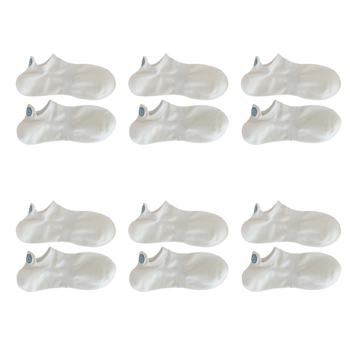 Anna-Kaci Women's 6pk Cotton White No - Show Socks with Smiley Face Embroidery