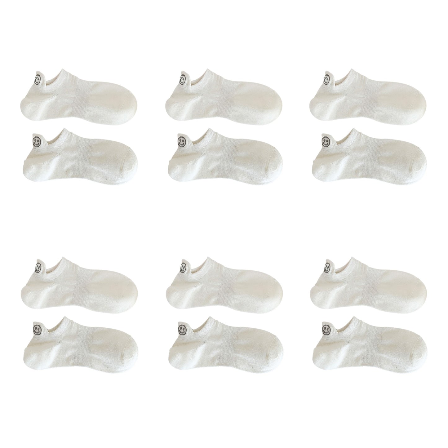 Anna-Kaci Women's 6pk Cotton White No - Show Socks with Smiley Face Embroidery