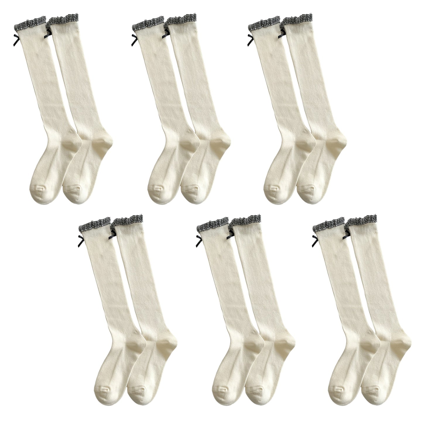 Anna-Kaci Women's 6pk Knee - High Socks with Bow and Patterned Cuff