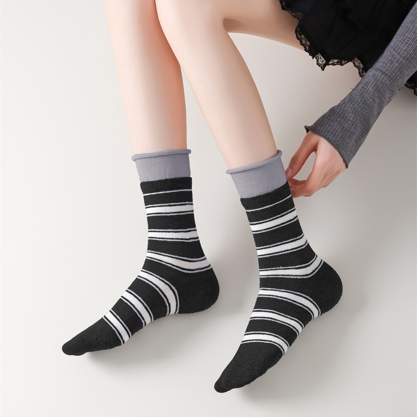 Anna-Kaci Women's 6pk Striped Ankle Socks with Cuffed Design
