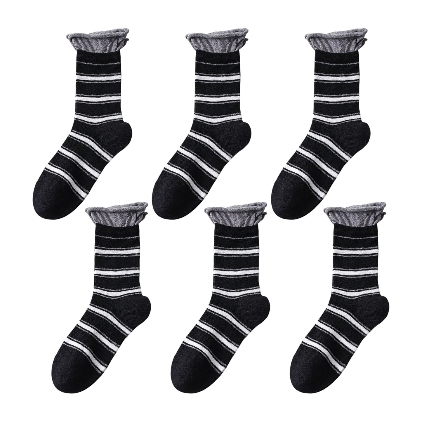 Anna-Kaci Women's 6pk Striped Ankle Socks with Cuffed Design