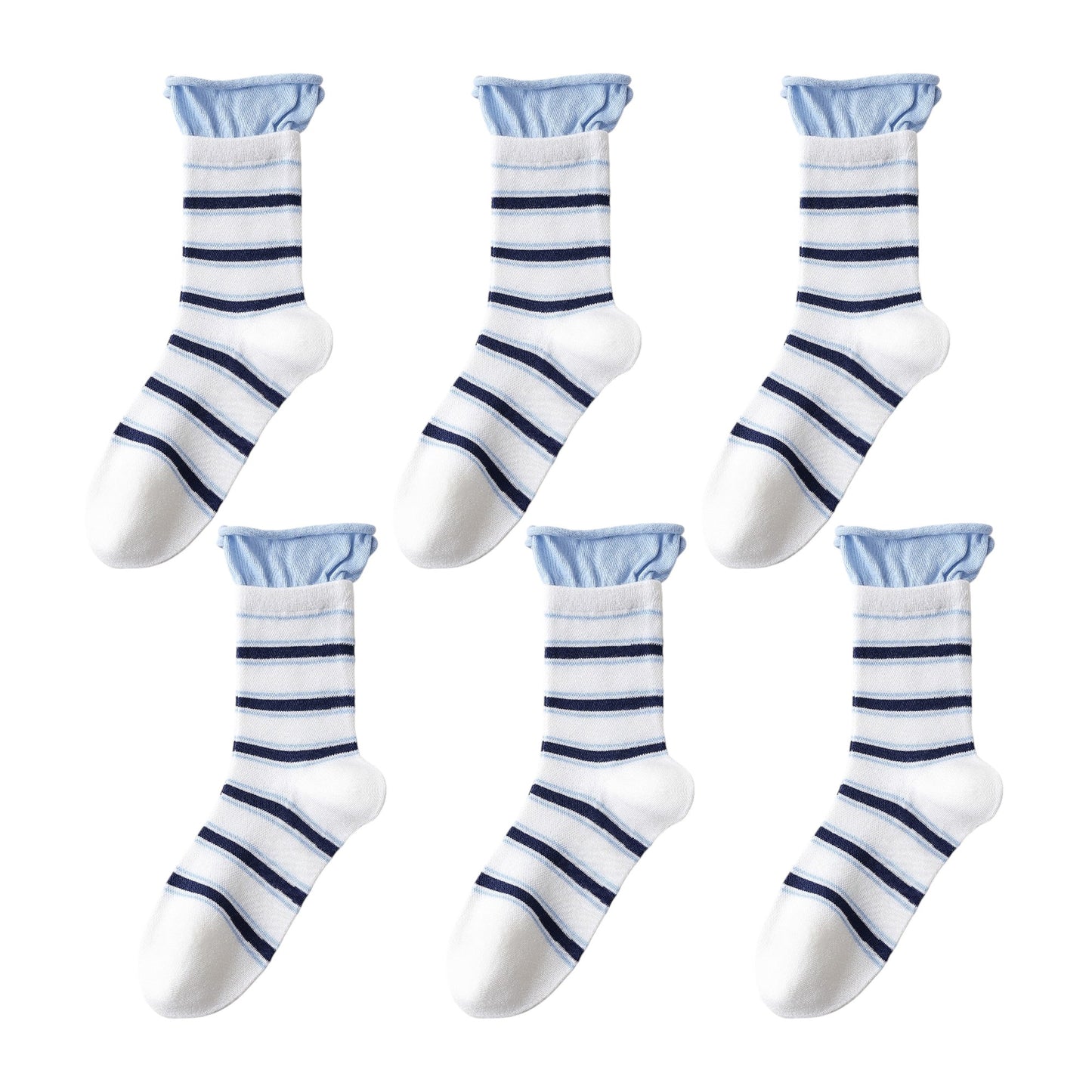 Anna-Kaci Women's 6pk Striped Ankle Socks with Cuffed Design