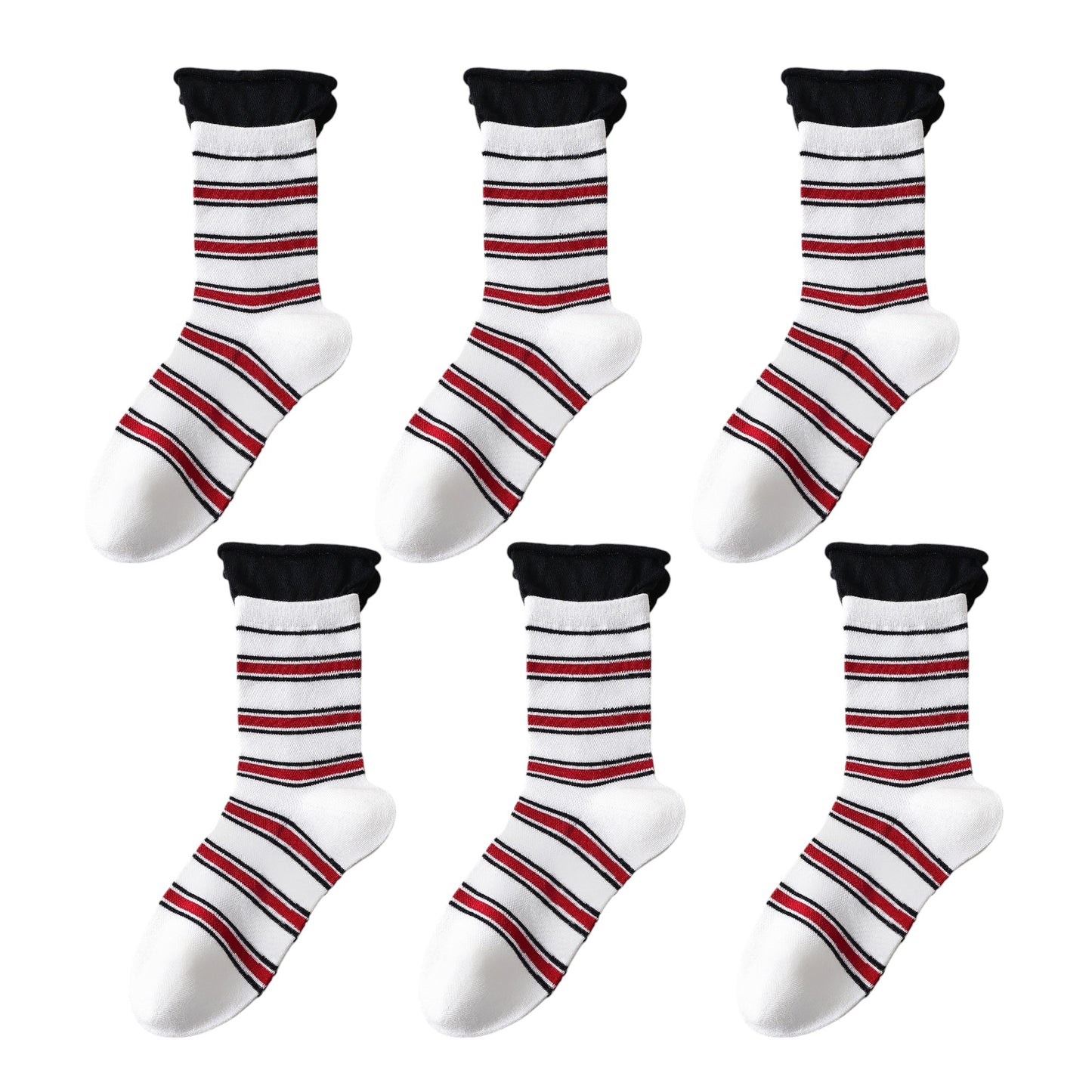 Anna-Kaci Women's 6pk Striped Ankle Socks with Cuffed Design