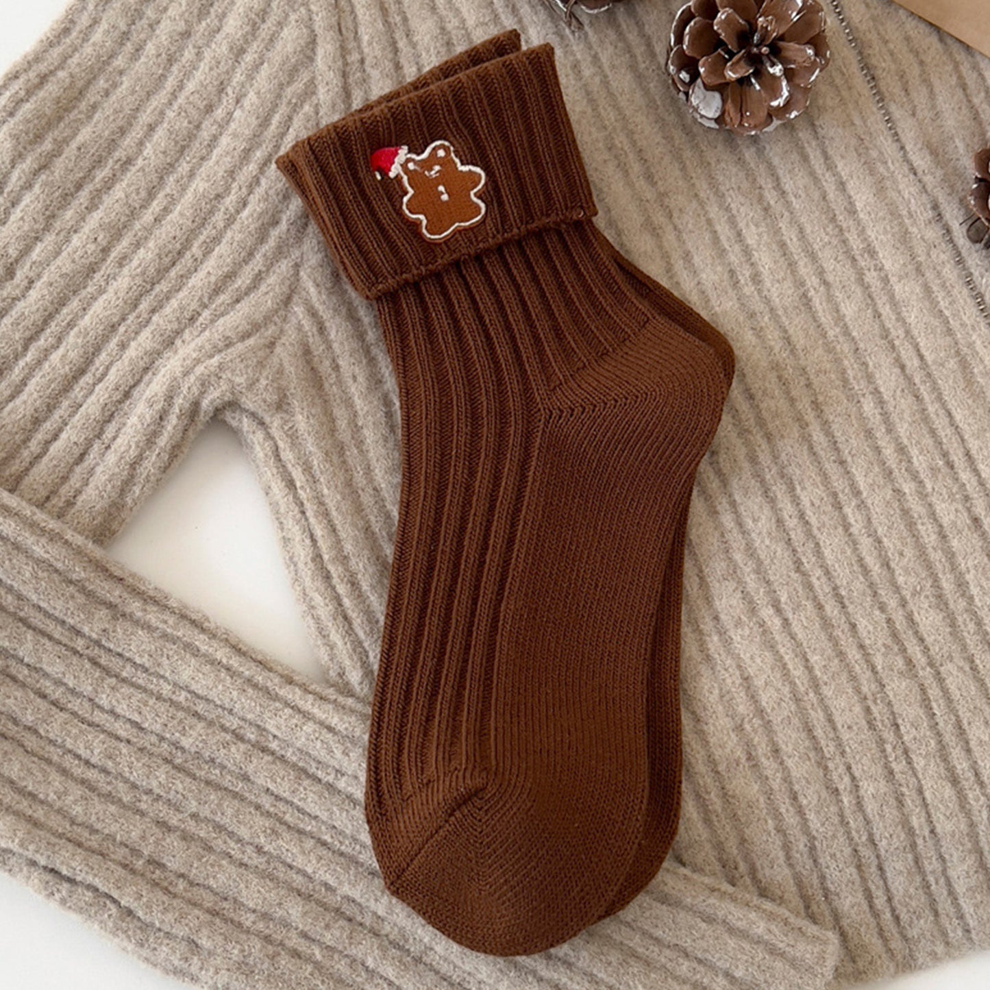 Anna-Kaci Women's 2-Pair Pack Fall Winter Warm Cotton Socks with Cute Christmas Embroidery