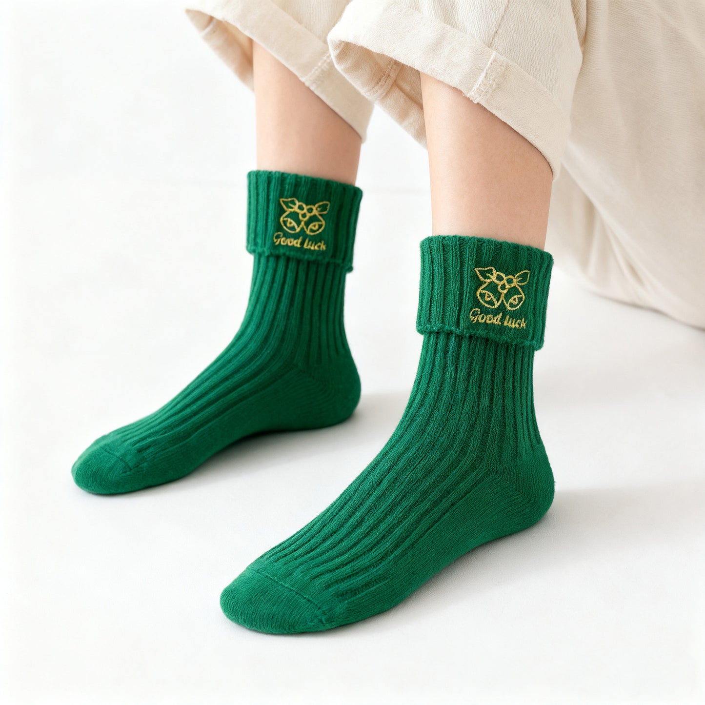 Anna-Kaci Women's 2-Pair Pack Fall Winter Warm Cotton Socks with Cute Christmas Embroidery